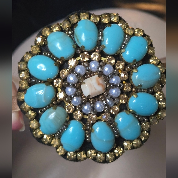 Anthropologie Turquoise Gold Beaded Floral Headband - Picture 4 of 5